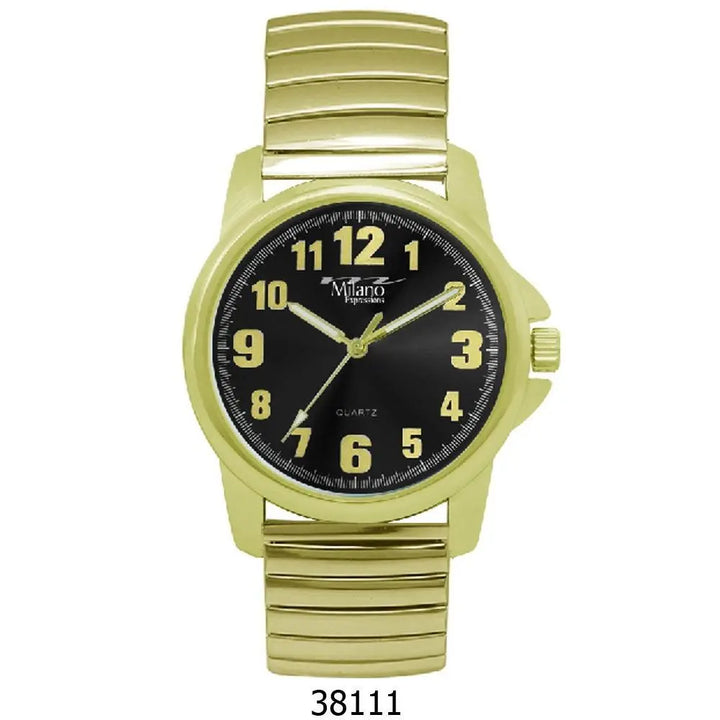 M Milano Expressions Gold Analog Watch With Black Dial and Flex Band Sashays Jewelry
