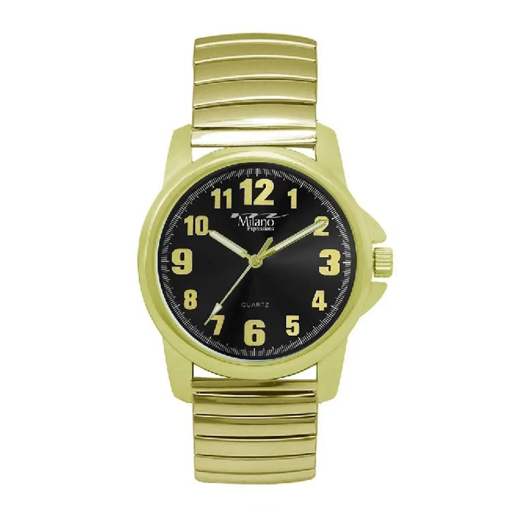M Milano Expressions Gold Analog Watch With Black Dial and Flex Band Sashays Jewelry