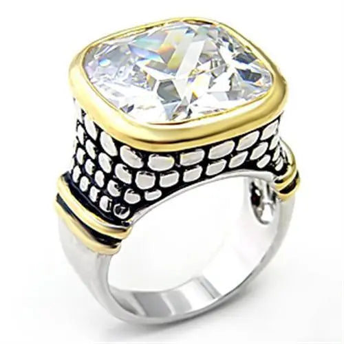 Reverse Two-Tone Brass Ring with AAA Grade CZ - Sashays Jewelry