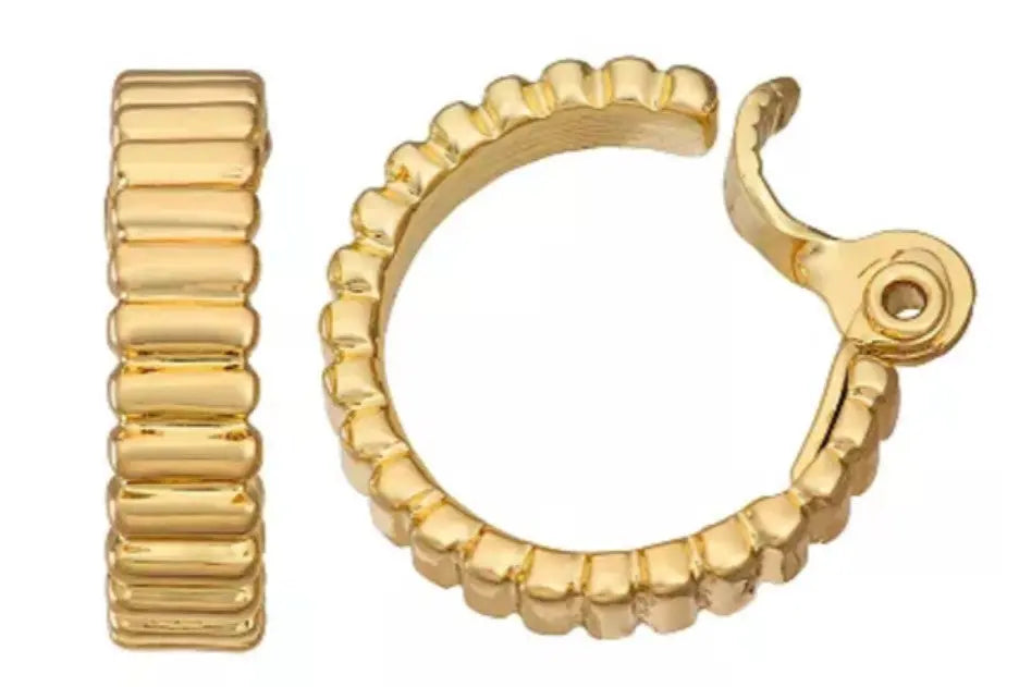 Gold Tone Fluted Clip-On Hoop Earrings by Napier Sashays Jewelry