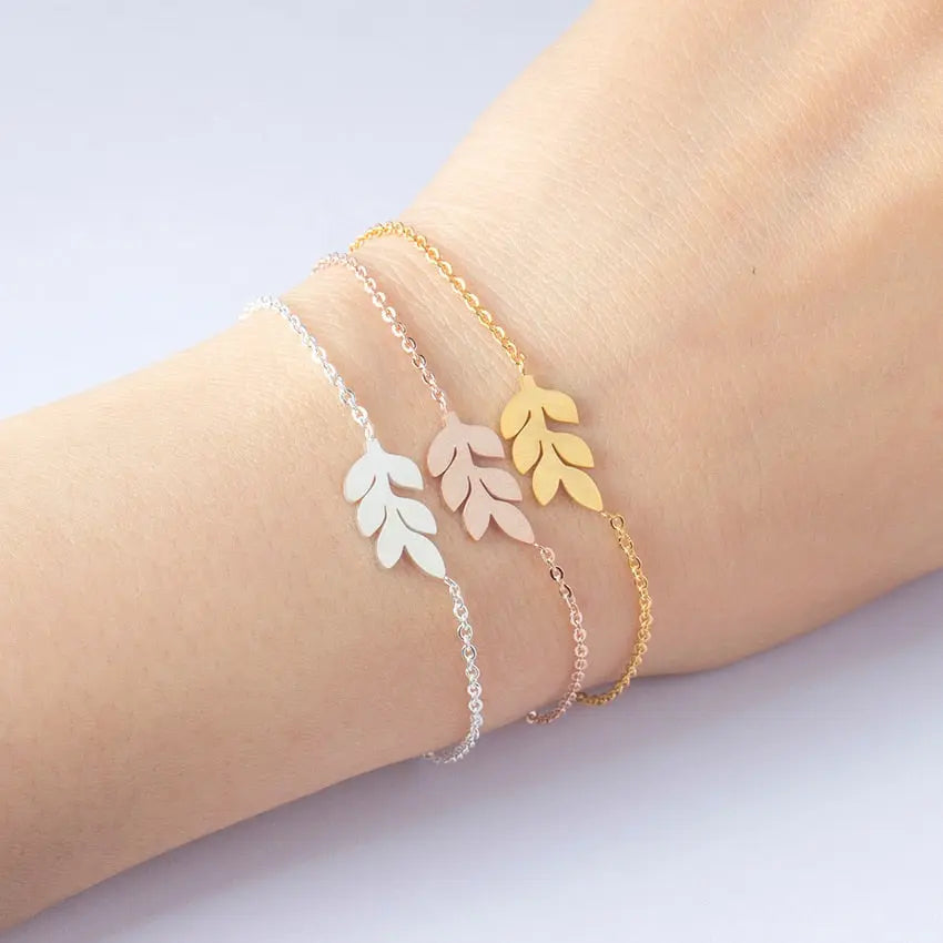 Delicate Gold Plated Leaf Charm Chain Bracelet in Gold, Silver, or Rose Gold Sashays Jewelry