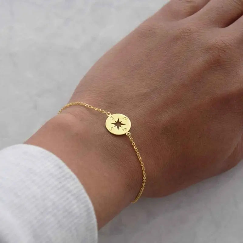 Gold Plated Stainless Steel Dainty Disc Compass Bracelet Sashays Jewelry