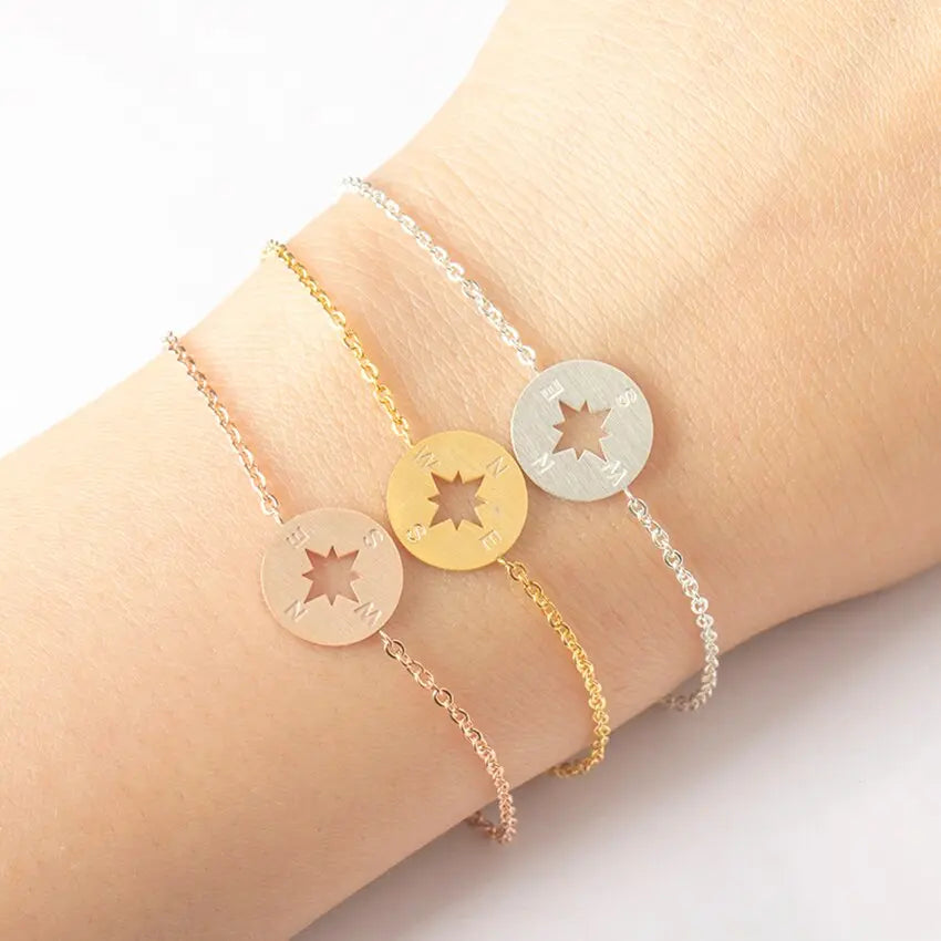 Gold Plated Stainless Steel Dainty Disc Compass Bracelet Sashays Jewelry