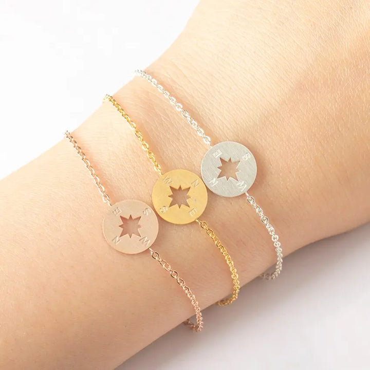 Gold Plated Stainless Steel Dainty Disc Compass Bracelet Sashays Jewelry