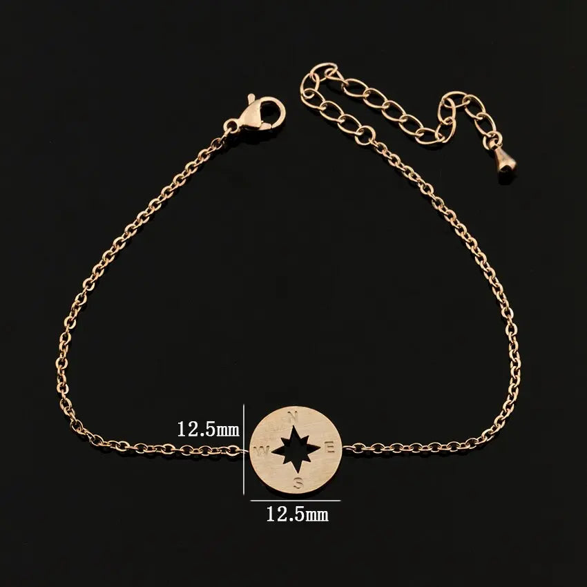 Gold Plated Stainless Steel Dainty Disc Compass Bracelet Sashays Jewelry