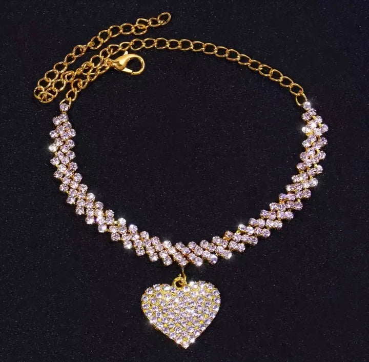 Dazzling Rhinestone Heart-Shaped Anklet Gold-Tone or Silver-Tone Sashays Jewelry