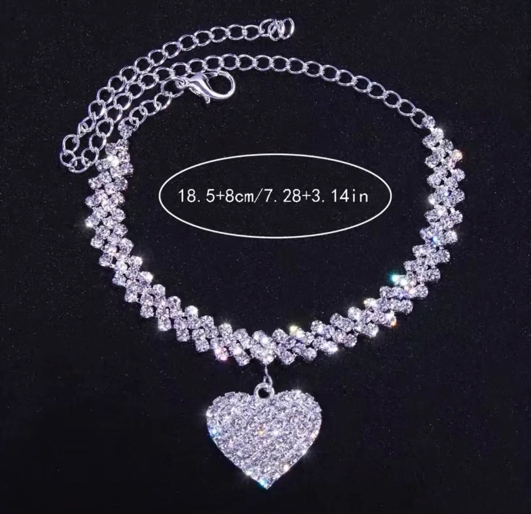 Dazzling Rhinestone Heart-Shaped Anklet Gold-Tone or Silver-Tone Sashays Jewelry