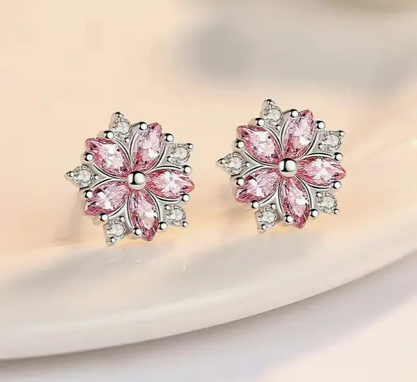 Delicate Rhinestone Cherry Blossom Earrings Sashays Jewelry
