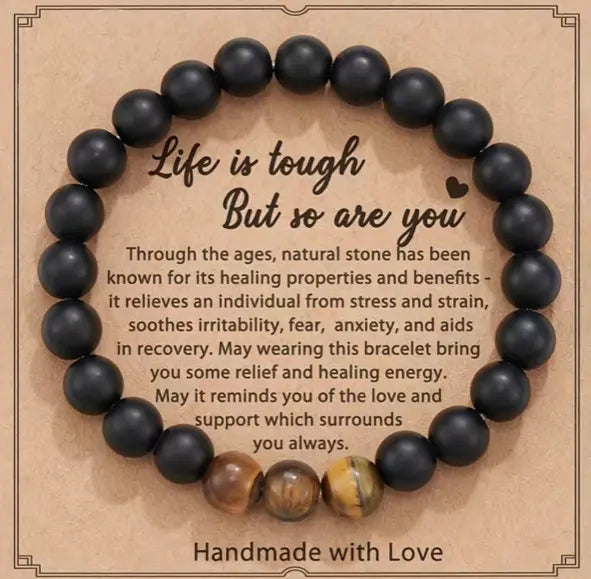 Inspirational Beaded Bracelet with Message Card: Life is tough But so are you Sashays Jewelry
