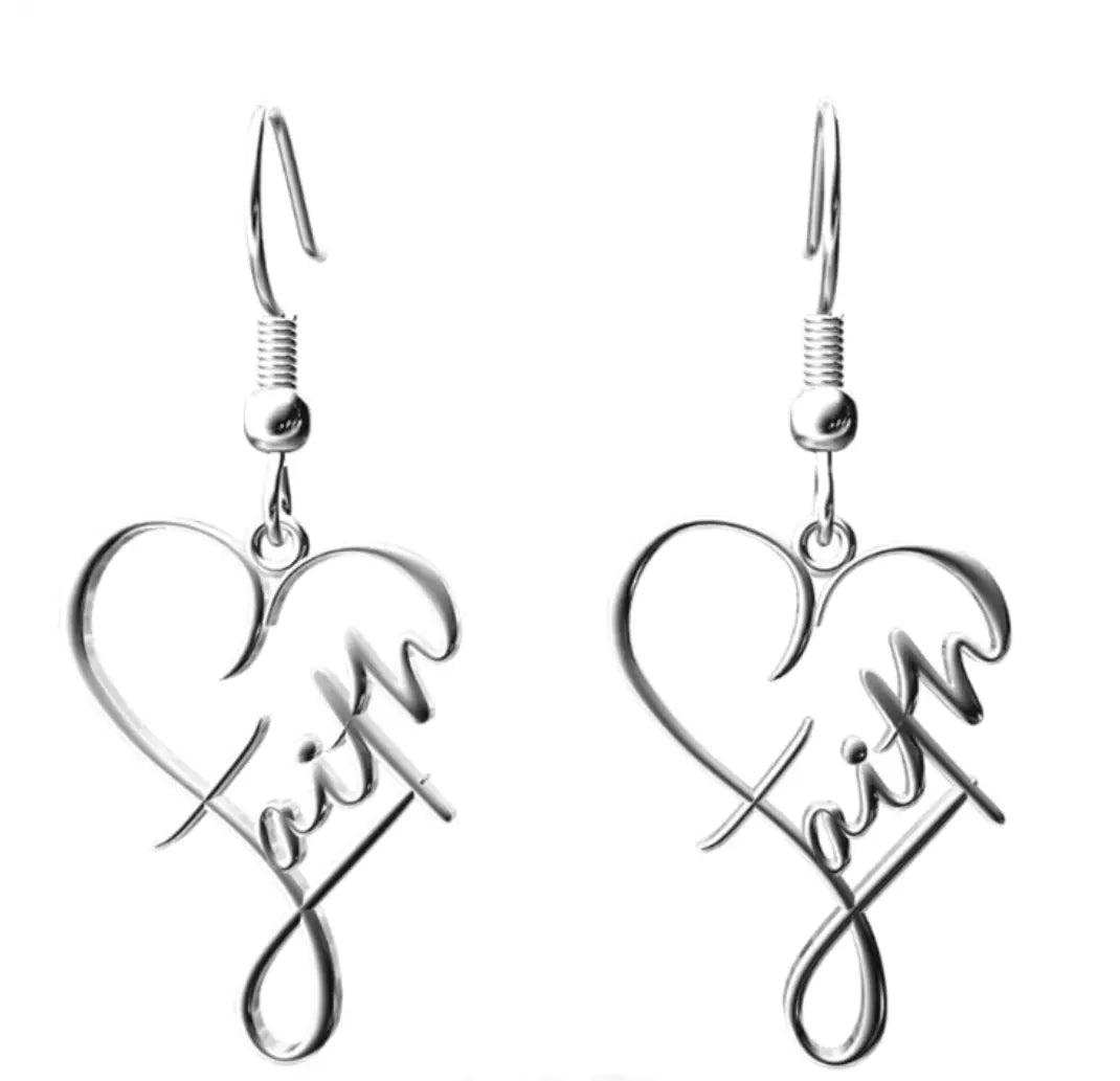 9 FLASH SALE! Stainless Steel Heart FAITH Dangle Drop Hook Earrings Sashays Jewelry