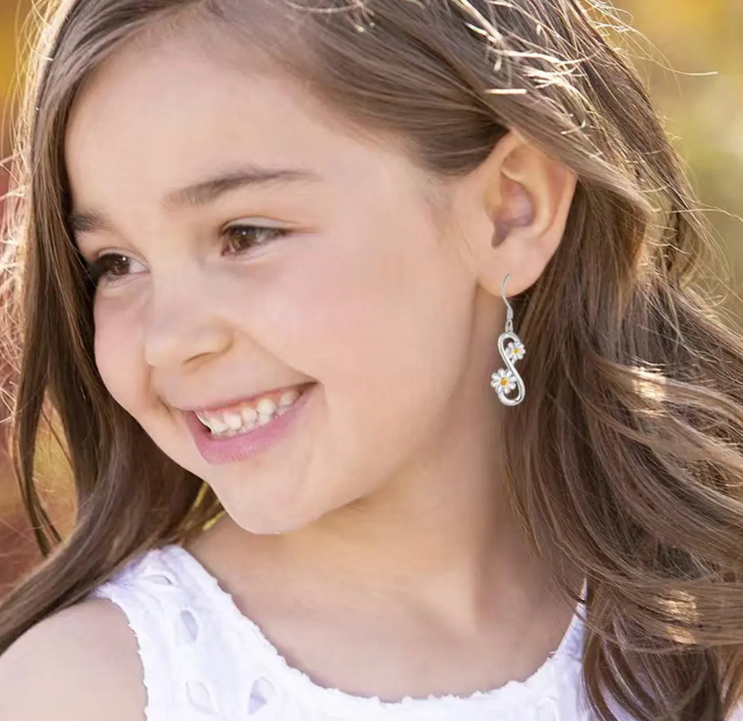 7 Flash Sale! Delicate Silver Tone Infinity Symbol with Daisies Hook Earrings Sashays Jewelry