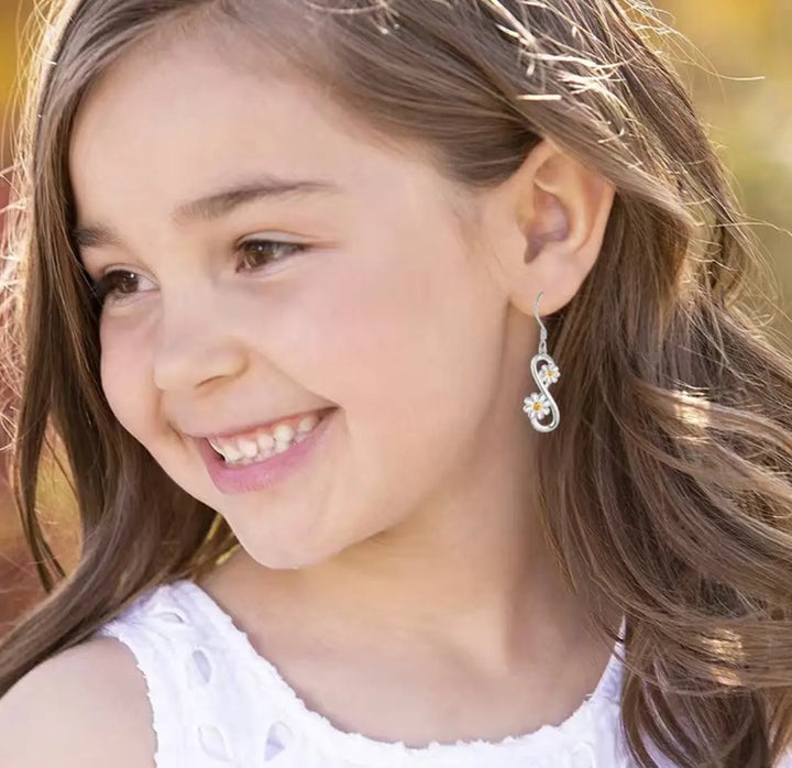 7 Flash Sale! Delicate Silver Tone Infinity Symbol with Daisies Hook Earrings Sashays Jewelry