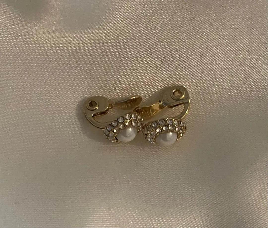Lauren Ralph Lauren Gold-Tone Pearl and Crystal Button Clip Earrings Sashays Jewelry