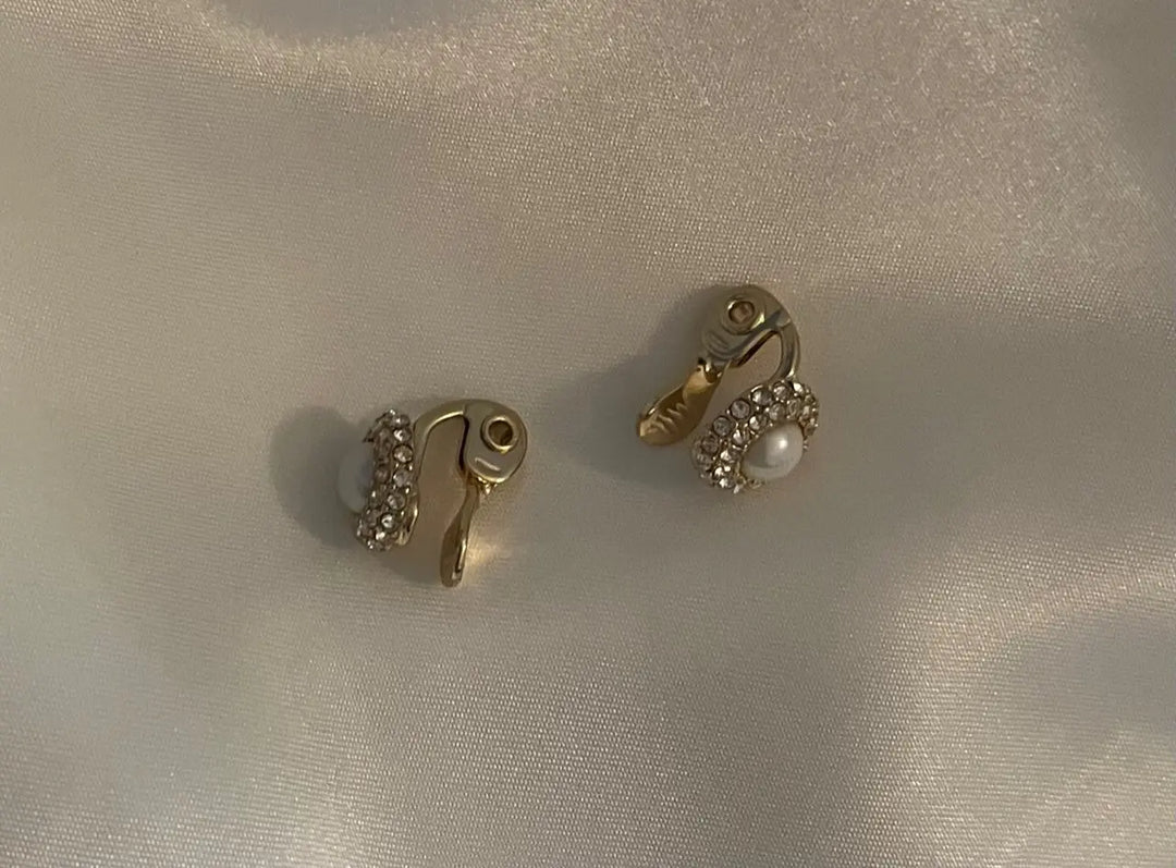 Lauren Ralph Lauren Gold-Tone Pearl and Crystal Button Clip Earrings Sashays Jewelry