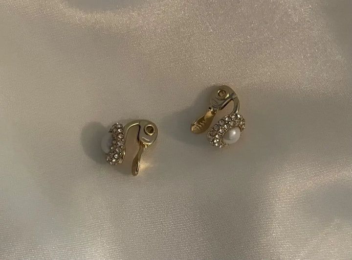 Lauren Ralph Lauren Gold-Tone Pearl and Crystal Button Clip Earrings Sashays Jewelry