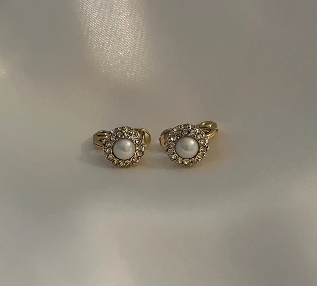 Lauren Ralph Lauren Gold-Tone Pearl and Crystal Button Clip Earrings Sashays Jewelry