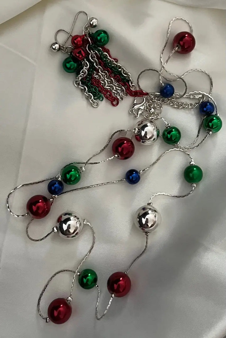Christmas Ball Necklace and Earring Set Sashays Jewelry