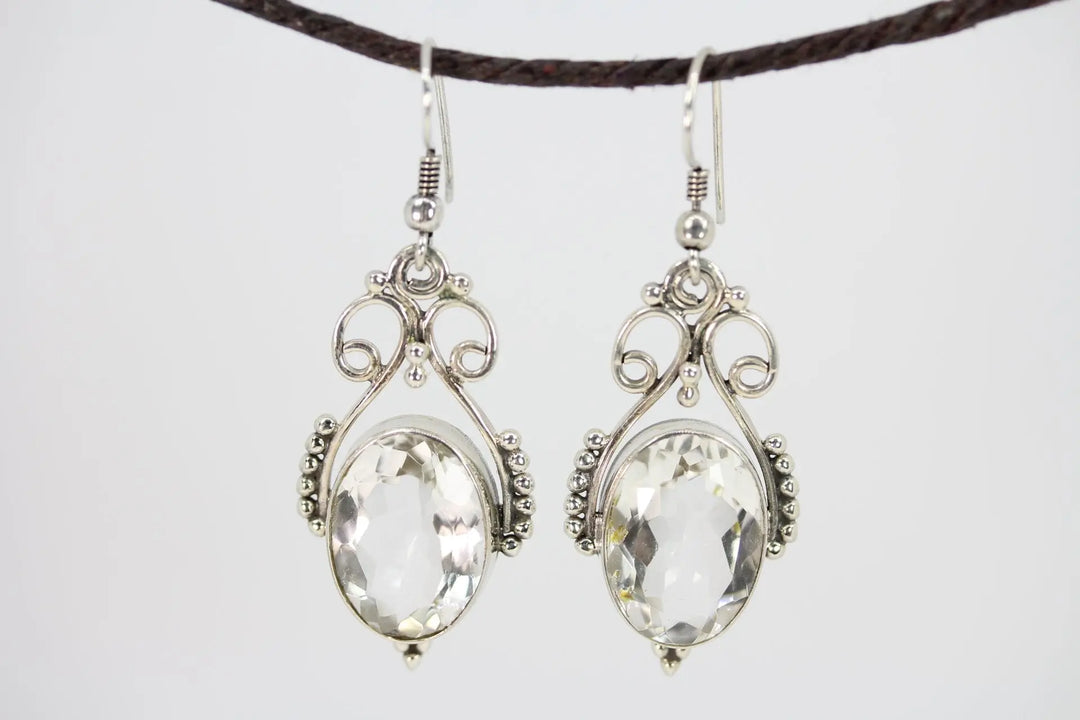 Open Work Clear Crystal Quartz Queenly Earrings Sashays Jewelry