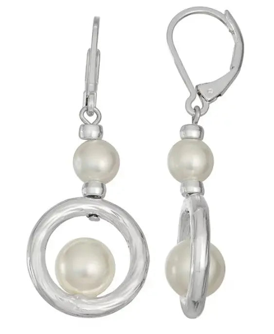 Silver Tone Simulated Pearl Open Circle Drop Earrings by Napier Sashays Jewelry