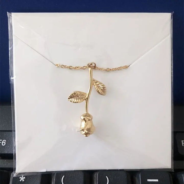 Stainless Steel Chain Gold Rose Flower Charm - Sashays Jewelry