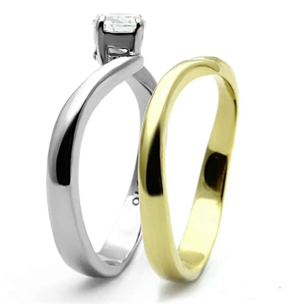 Two-Tone Gold Ion Plated Stainless Steel Ring - Sashays Jewelry