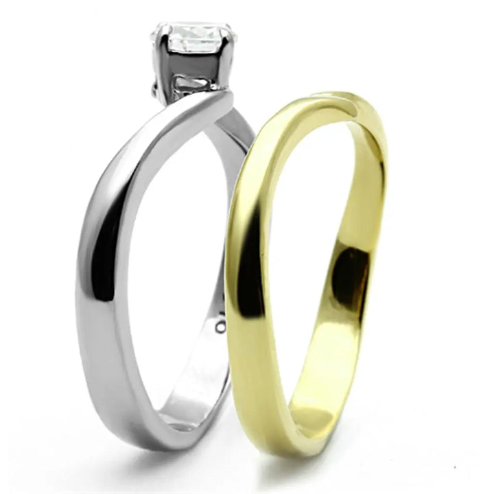 Two-Tone Gold Ion Plated Stainless Steel Ring - Sashays Jewelry