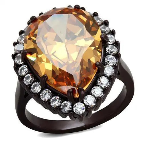 Pear Shaped Chocolate Cubic Zirconia Stainless Steel Ring Sashays Jewelry