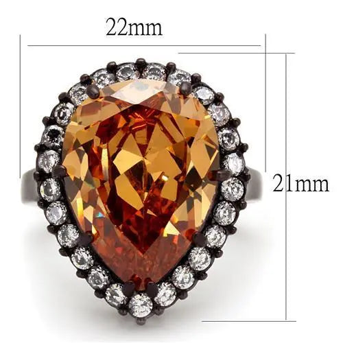 Pear Shaped Chocolate Cubic Zirconia Stainless Steel Ring Sashays Jewelry