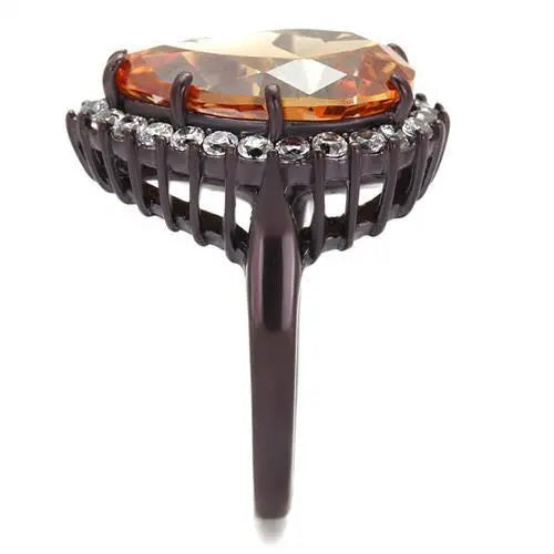 Pear Shaped Chocolate Cubic Zirconia Stainless Steel Ring Sashays Jewelry