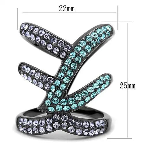 Asymmetric IP Light Black Stainless Steel Ring with Top Grade Crystal - Sashays Jewelry