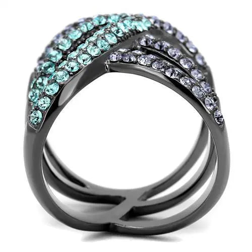 Asymmetric IP Light Black Stainless Steel Ring with Top Grade Crystal - Sashays Jewelry