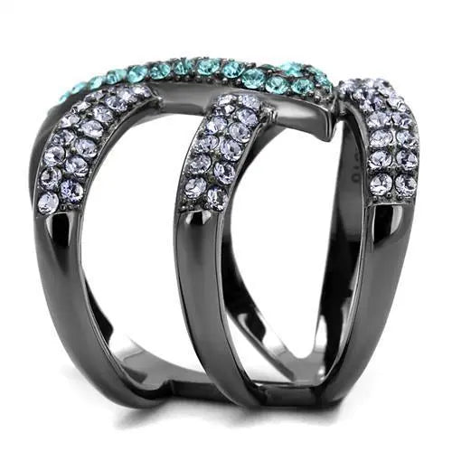 Asymmetric IP Light Black Stainless Steel Ring with Top Grade Crystal - Sashays Jewelry