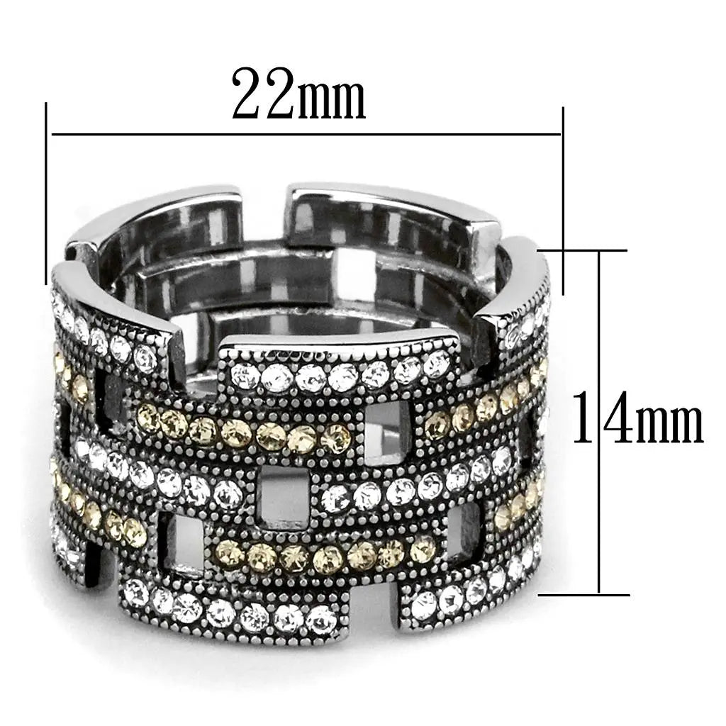 Illusion Stack Stainless Steel Ring with Colorless and Champagne CZ Sashays Jewelry