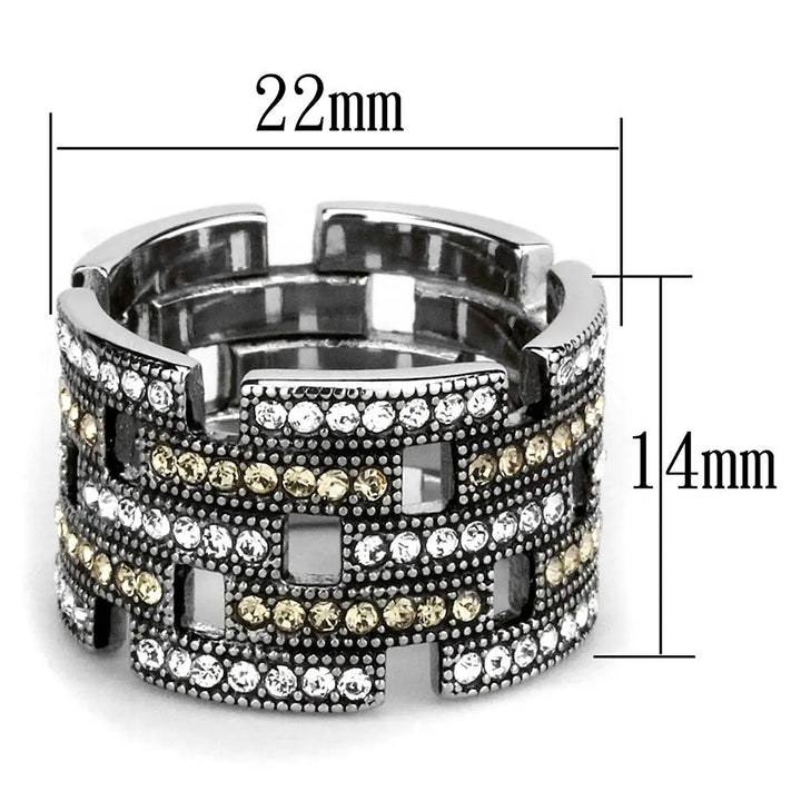 Illusion Stack Stainless Steel Ring with Colorless and Champagne CZ Sashays Jewelry