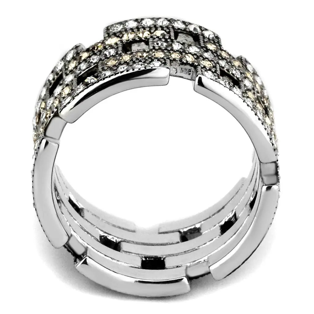 Illusion Stack Stainless Steel Ring with Colorless and Champagne CZ Sashays Jewelry