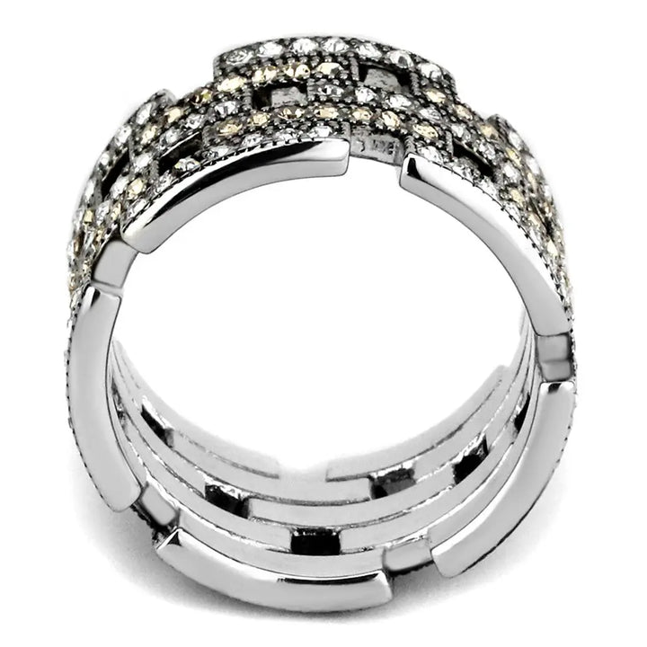 Illusion Stack Stainless Steel Ring with Colorless and Champagne CZ Sashays Jewelry