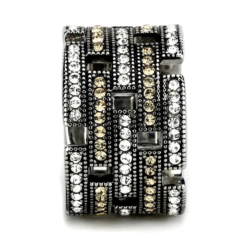 Illusion Stack Stainless Steel Ring with Colorless and Champagne CZ Sashays Jewelry