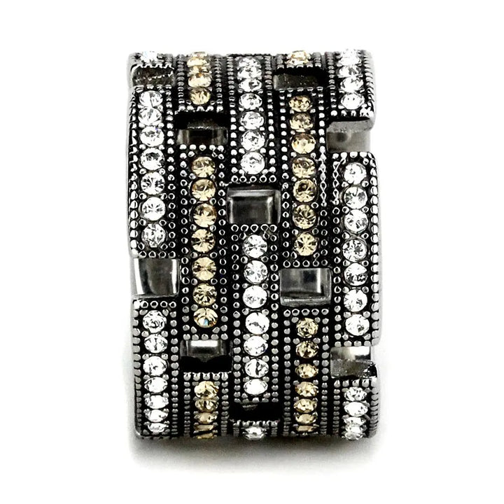 Illusion Stack Stainless Steel Ring with Colorless and Champagne CZ Sashays Jewelry