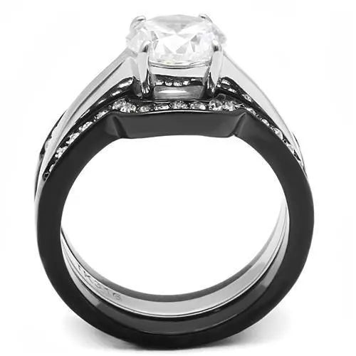 Stainless Steel Cubic Zirconia Solitaire Ring - Sashays Jewelry