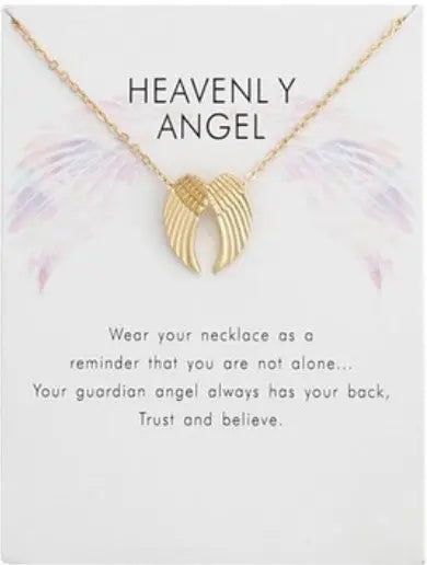 Delicate Angel Wings Charm Necklace Gift Card with Heavenly Message Sashays Jewelry