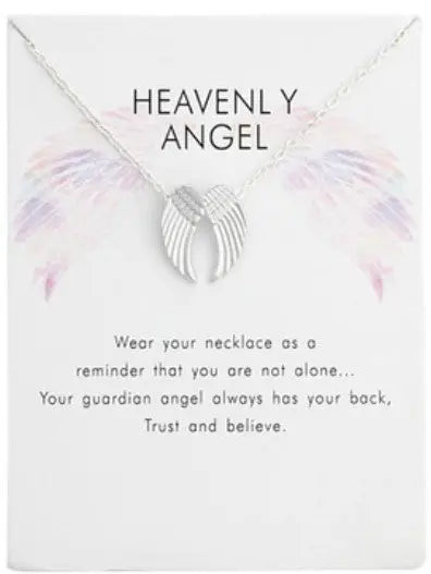 Delicate Angel Wings Charm Necklace Gift Card with Heavenly Message Sashays Jewelry