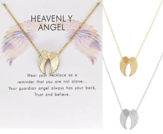 Delicate Angel Wings Charm Necklace Gift Card with Heavenly Message Sashays Jewelry