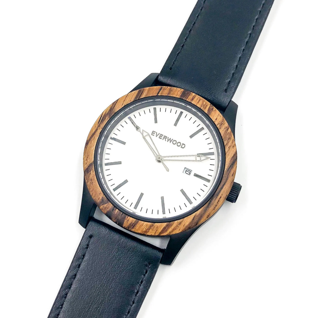 Everwood Walnut & Black Leather Watch - Sashays Jewelry