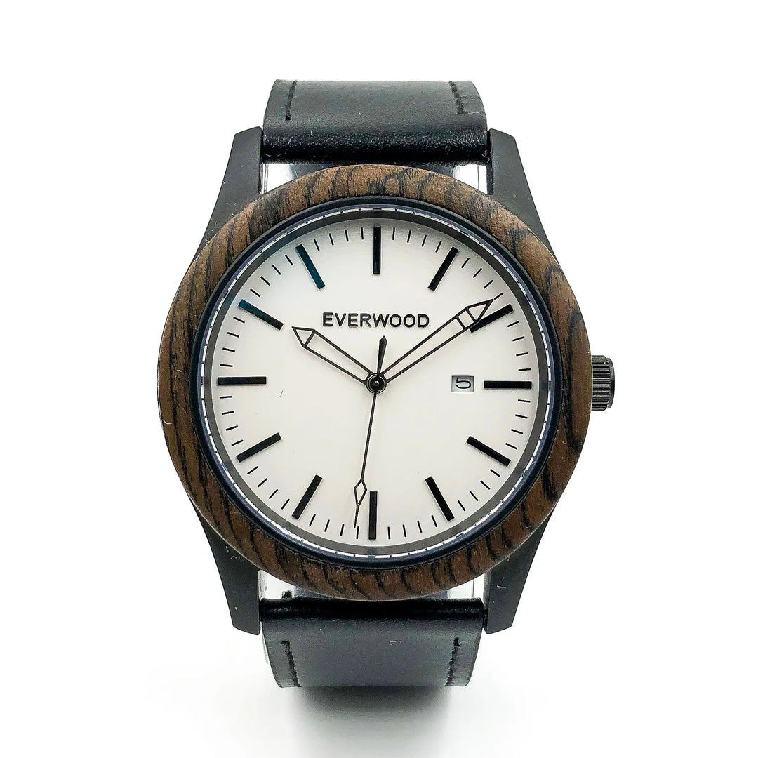 Everwood Walnut & Black Leather Watch - Sashays Jewelry