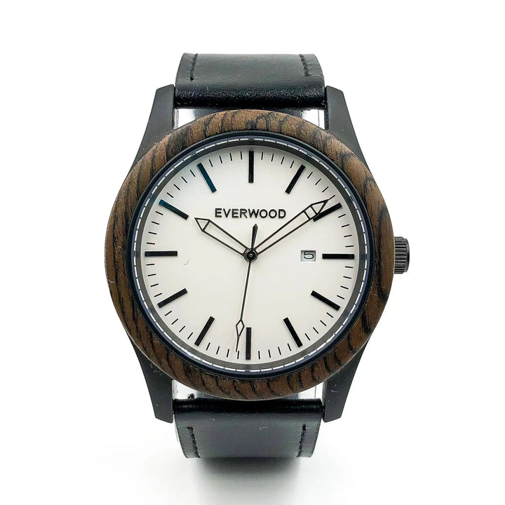 Everwood Walnut & Black Leather Watch - Sashays Jewelry