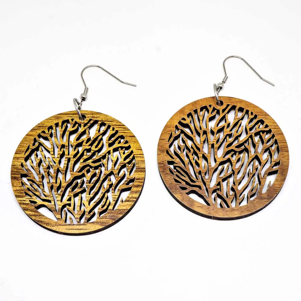 Genuine Handmade Koa Wood Tree Of Life Earrings - Sashays Jewelry