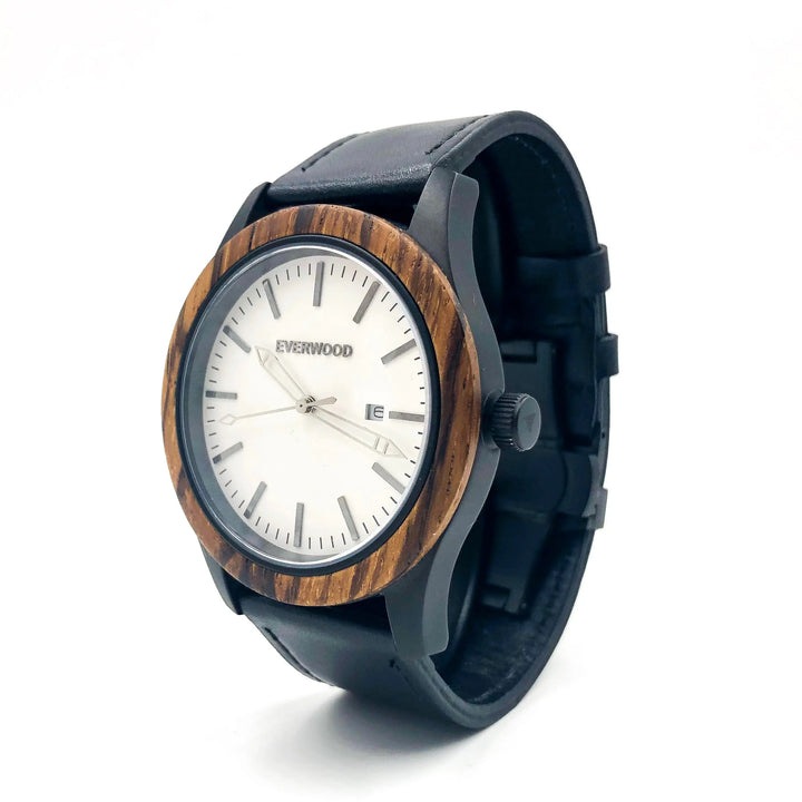Everwood Walnut & Black Leather Watch - Sashays Jewelry