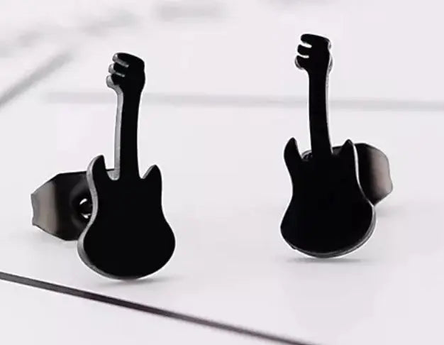 Black Guitar Shape Stud Earrings Sashays Jewelry