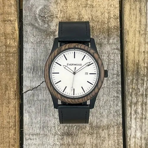 Everwood Walnut & Black Leather Watch - Sashays Jewelry