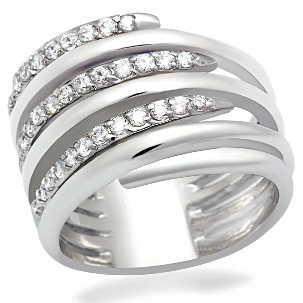 Rhodium Plated Multi Layer Brass Ring with AAA Grade CZ Sashays Jewelry